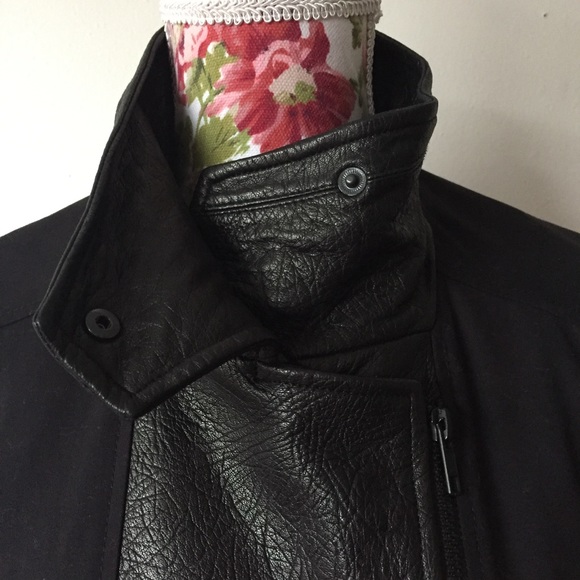 NWOT Theory Leather Trim Cotton Black Fitted Coat - Picture 2 of 8